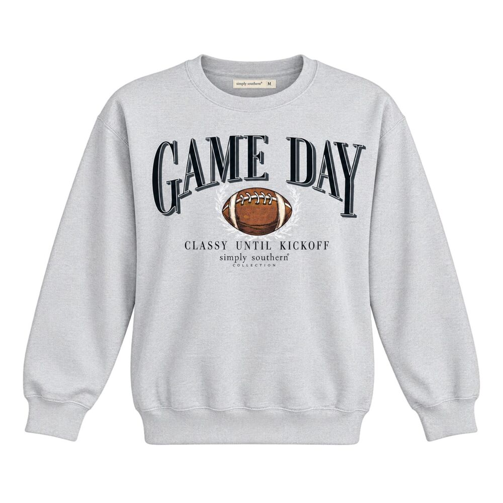 Simply Southern Game Day Football Sweatshirt Womens Gray Crewneck Pullover M-L